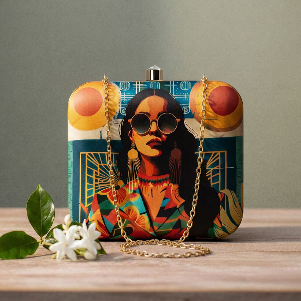 Printed Satin Square Clutch