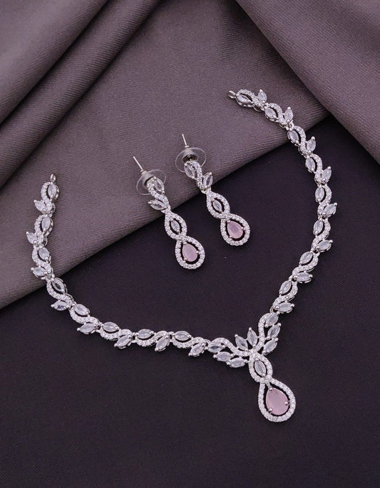 Rose Pink AD Marquise Drop Necklace Set