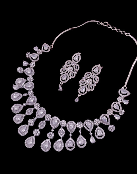 Silver Crystal AD Necklace Set