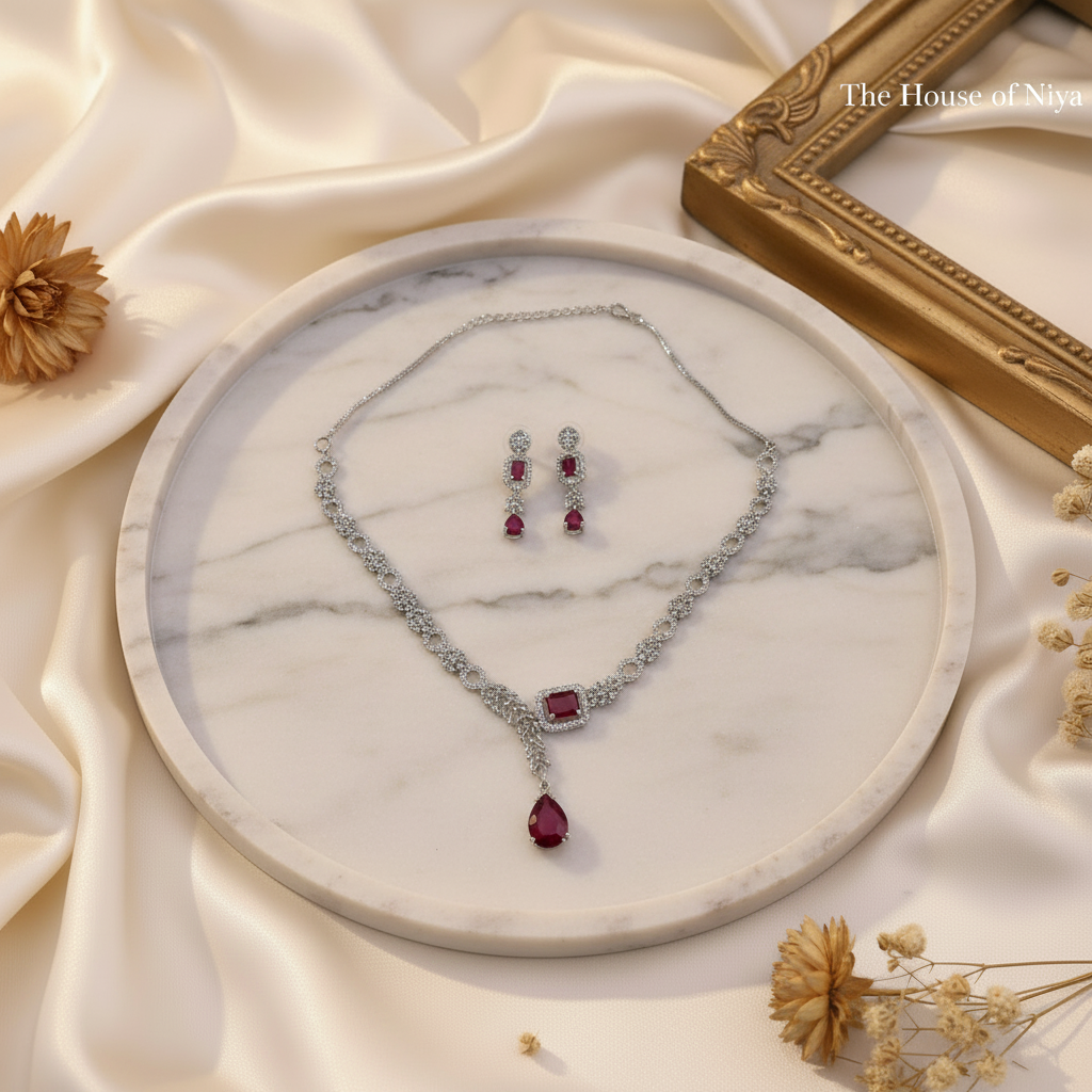 Ruby Drop AD Pendant Necklace Set