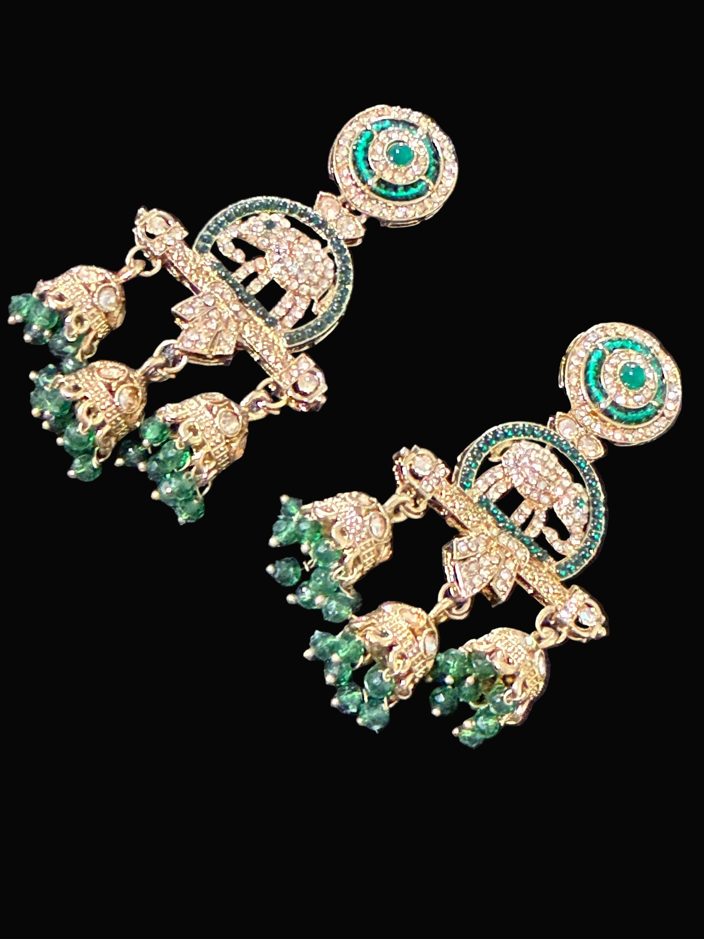 Emerald Elephant Motif Jhumka Earrings