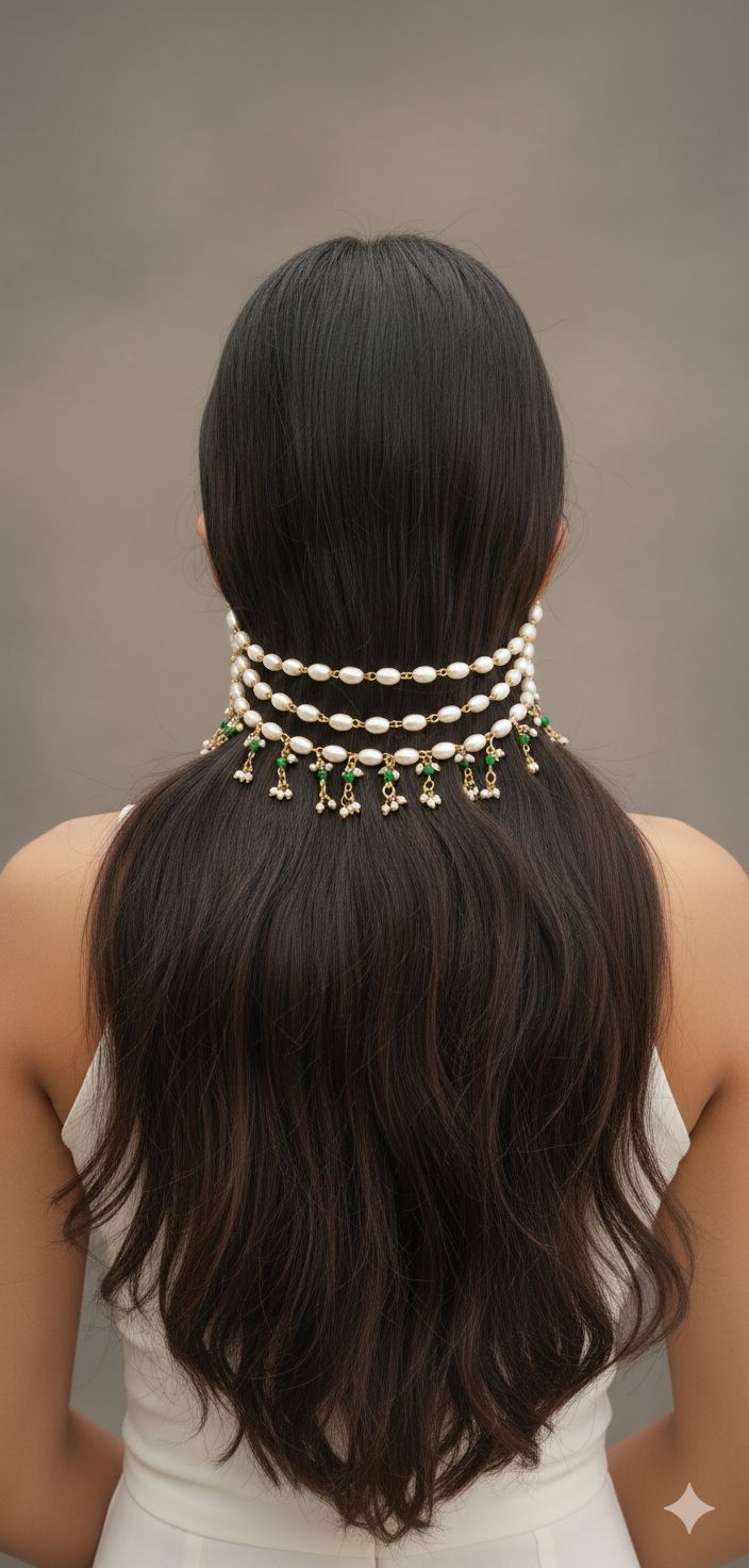 Pearl & Green Bead 3-Strand Hair Ear Cuff Accessory