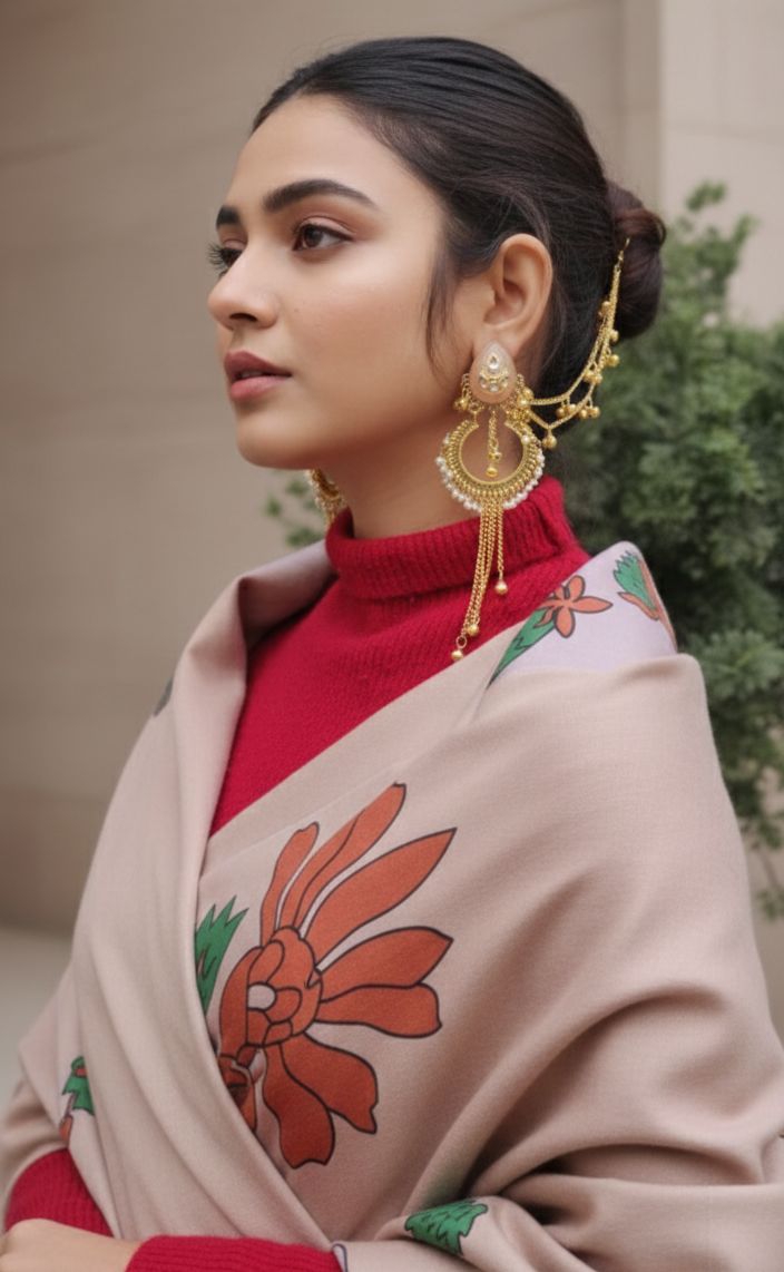 Gold Kundan Chandbali with Pearl Hair Chain