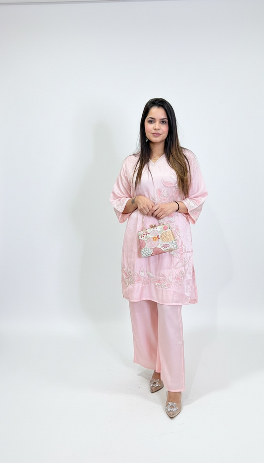 Blush Pink Embroidered Kurta & Palazzo Co-ord Set