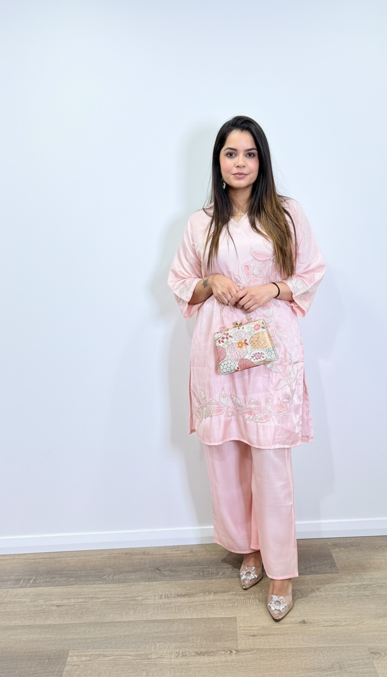 Blush Pink Embroidered Kurta & Palazzo Co-ord Set
