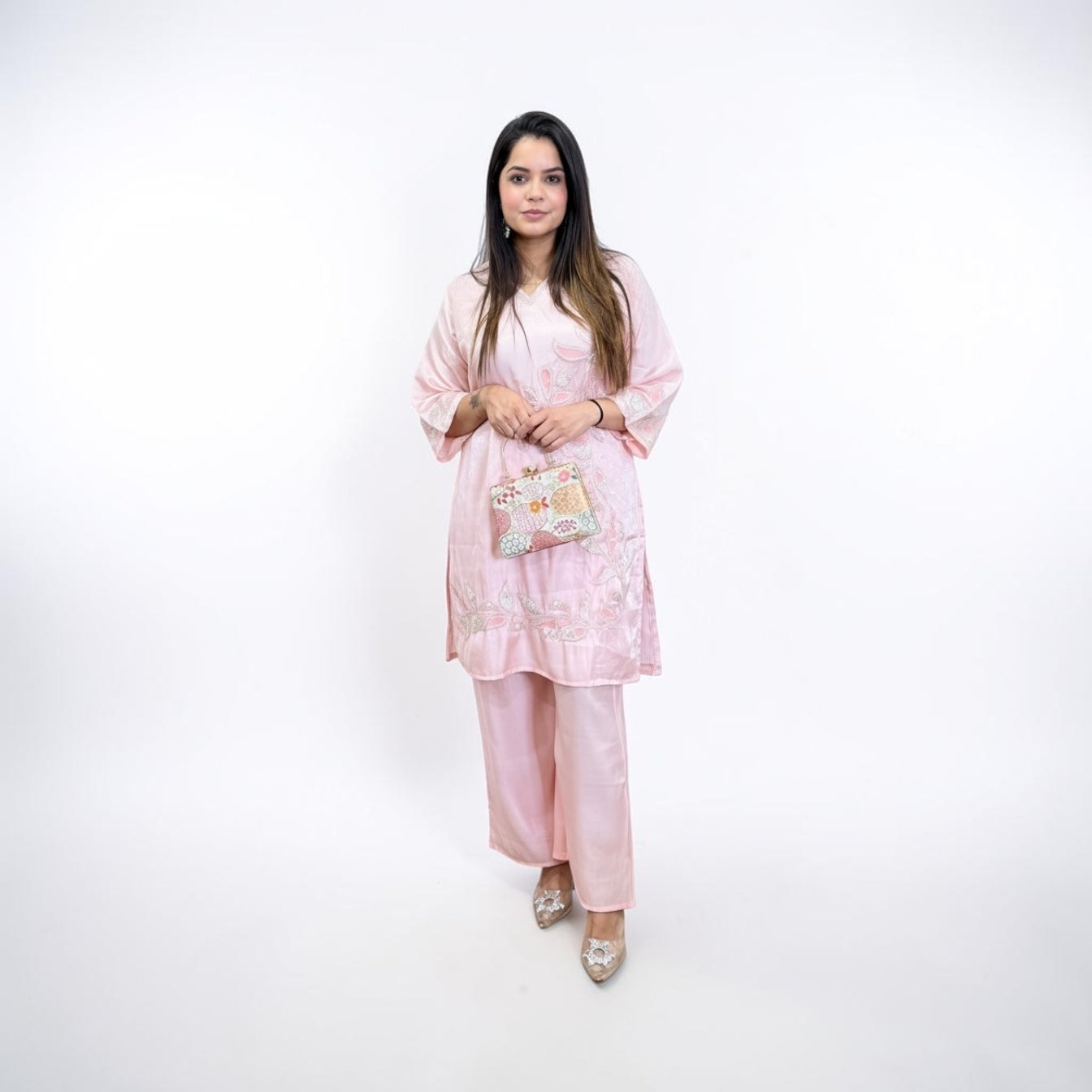 Blush Pink Embroidered Kurta & Palazzo Co-ord Set