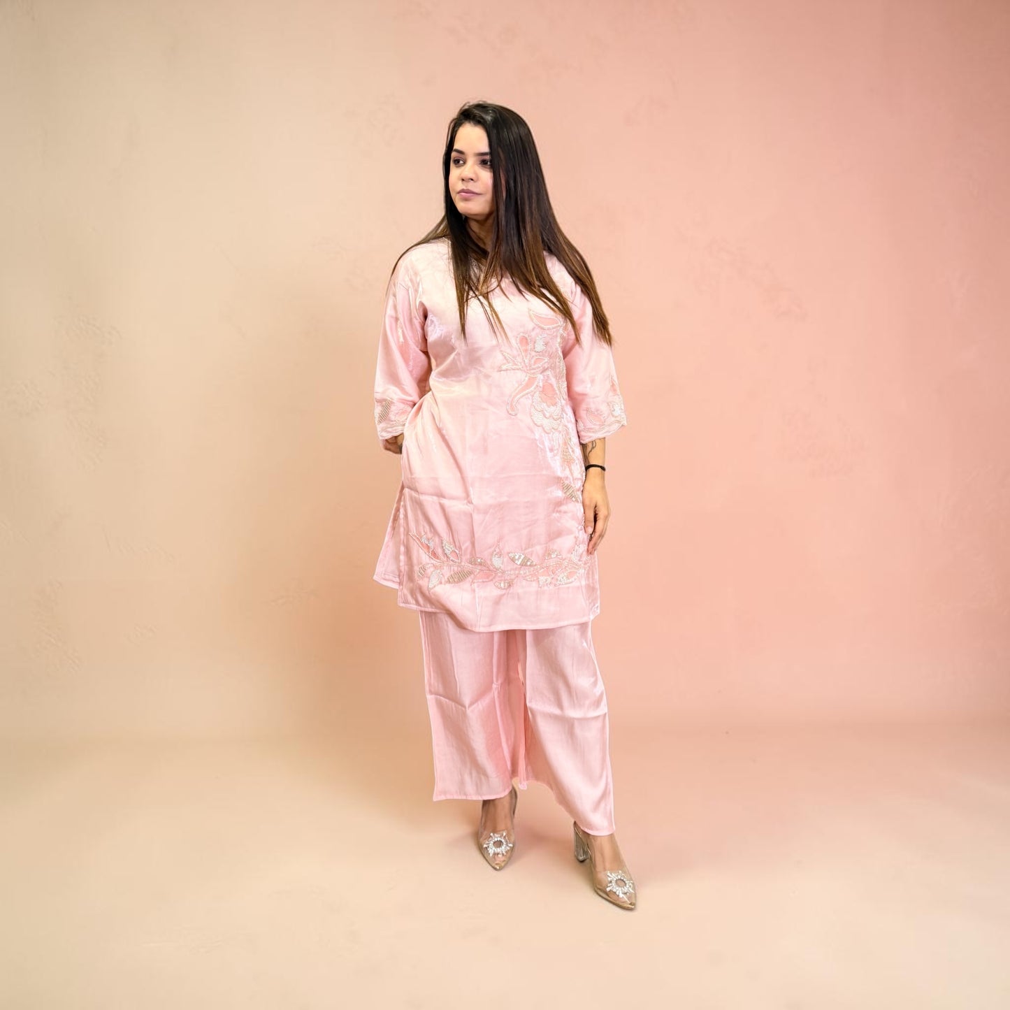 Blush Pink Embroidered Kurta & Palazzo Co-ord Set