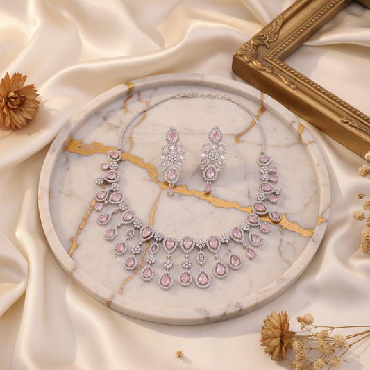 Blush necklace set with marble background