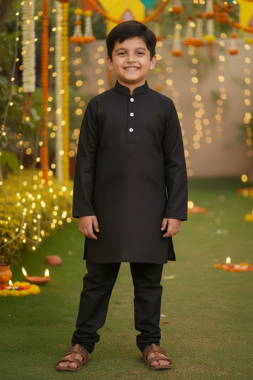Boy in Black Pathani suit with white buttons
