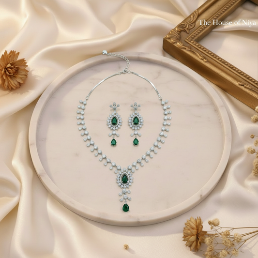 Emerald Diamond Necklace Set on Marble Tray – The House of Niya