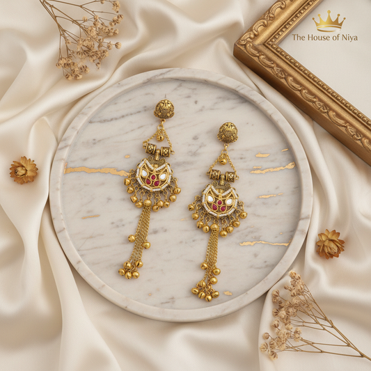 Gold Ghungroo Earrings - Tray Shot