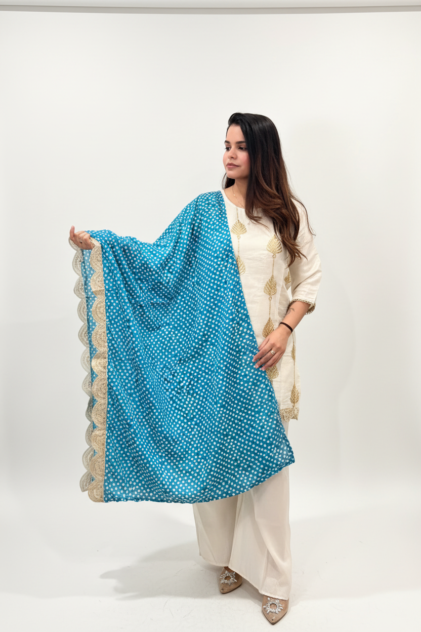 Ivory Bandhani - Dupatta Detail
