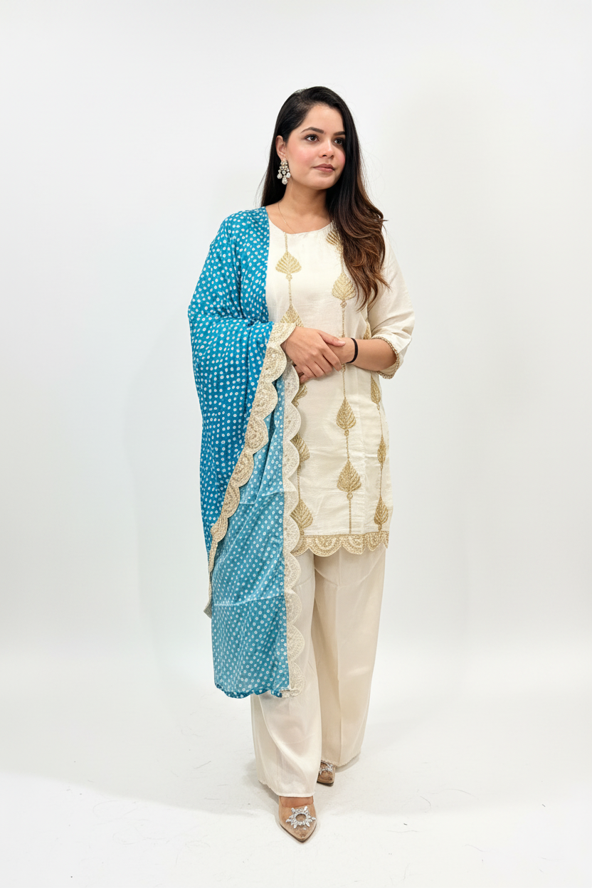 Ivory Bandhani Suit - Front 2