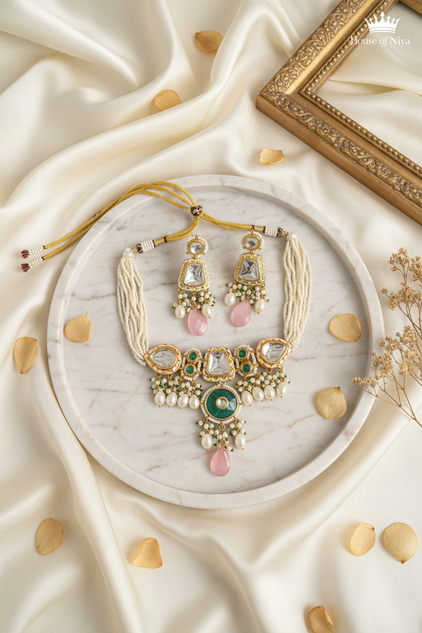 Pearl & Teal Kundan Set – The House of Niya