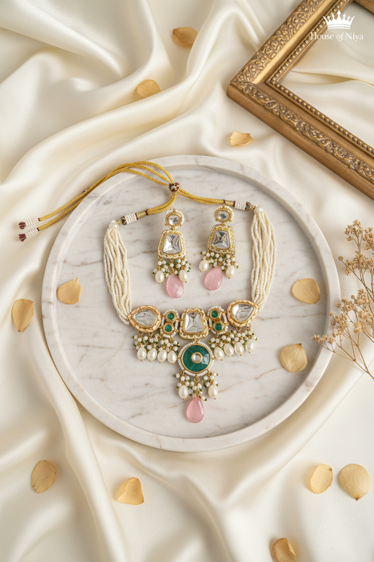 Pearl & Teal Kundan Set – The House of Niya