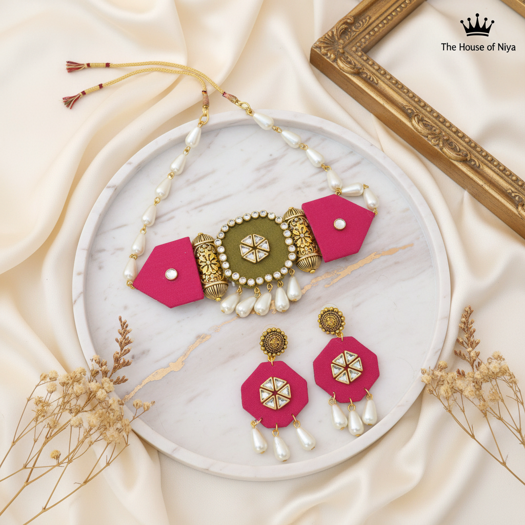 Pink Kundan Choker Set