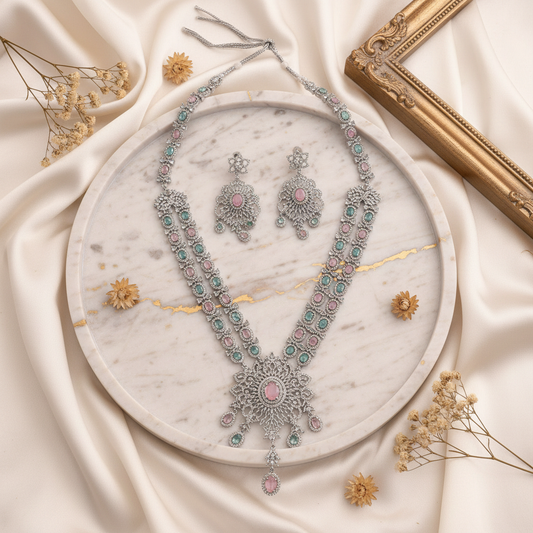 Pink Teal Rani Haar AD Set - Marble Background