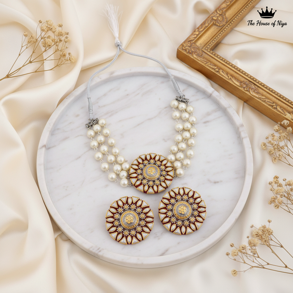 Round Fabric Pearl Choker
