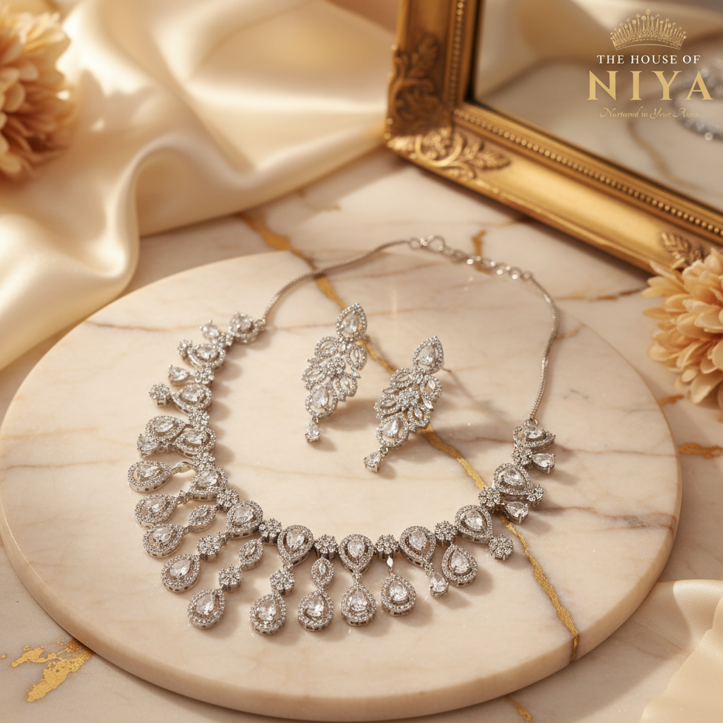 Silver Crystal Necklace Set